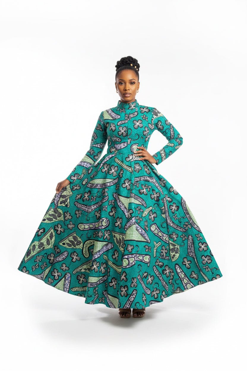 African Wax Print Maxi Dresses with Matching Handbags