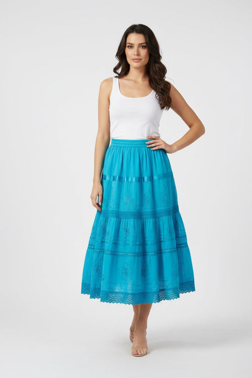Embroidered Cotton Tiered Midi Skirts